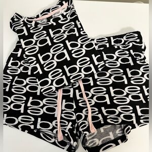 bebe logo black and white 2 piece PJ set shorts shirt soft lightweight Med EUC